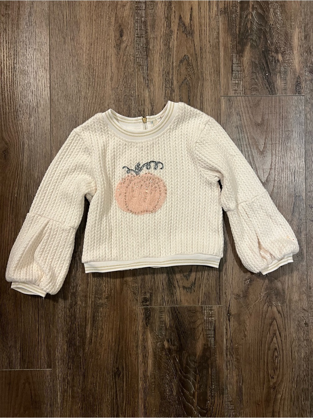 Truly Me Cream Quilted Pullover with Pink Sequin Pumpkin